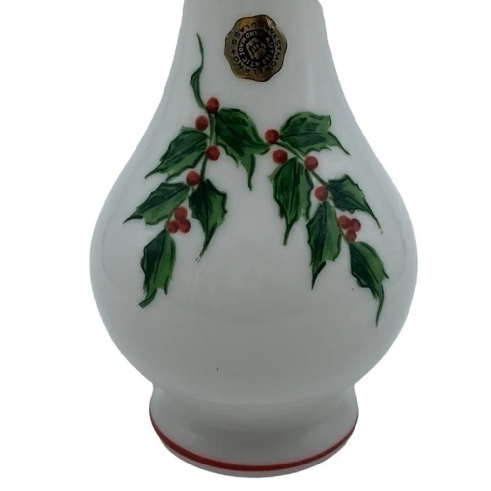 Vintage Westmoreland Glass Holiday Holly Ruffle Top Vase Handcrafted